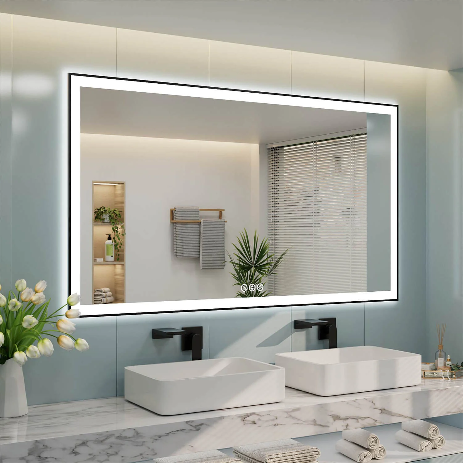 72"x40" LED Bathroom Mirror Anti-Fog Dimmable ETL Shatterproof Glass - Image 2