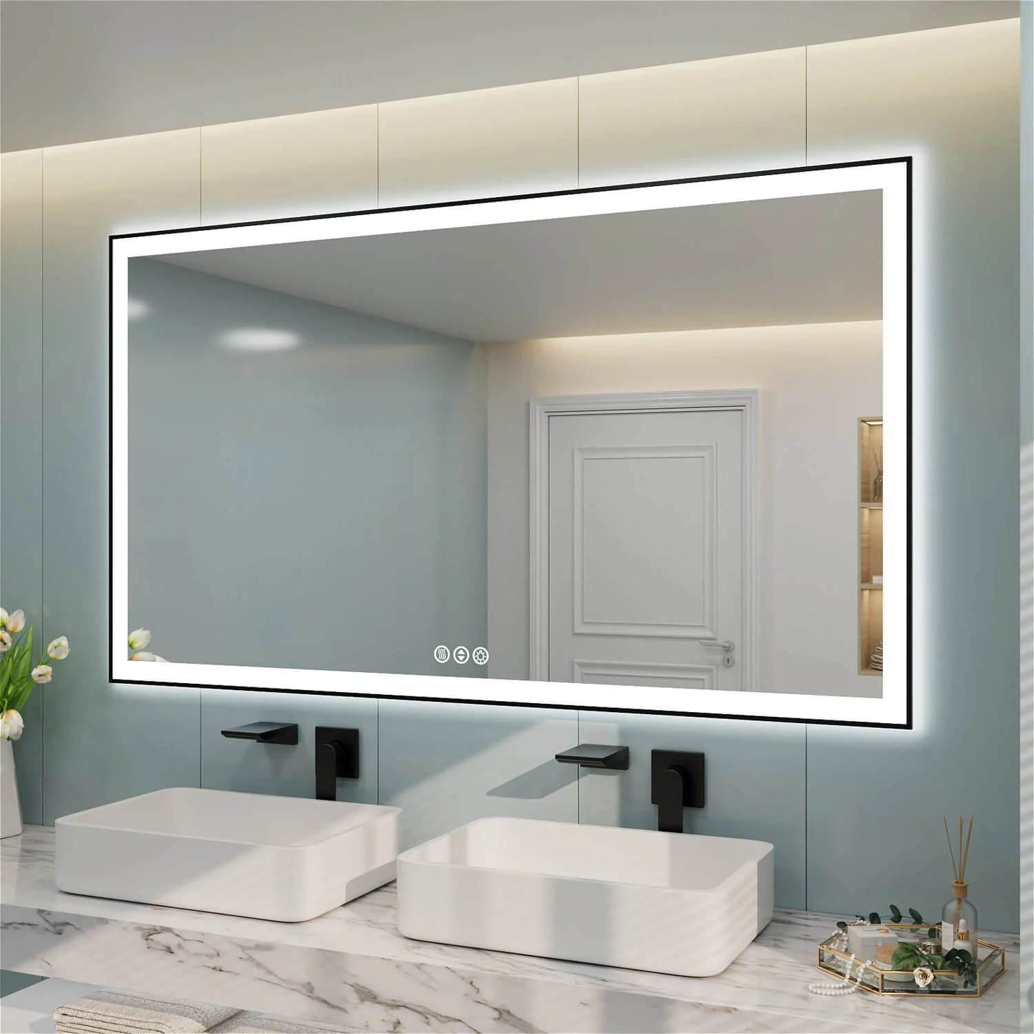 72"x40" LED Bathroom Mirror Anti-Fog Dimmable ETL Shatterproof Glass - Image 3