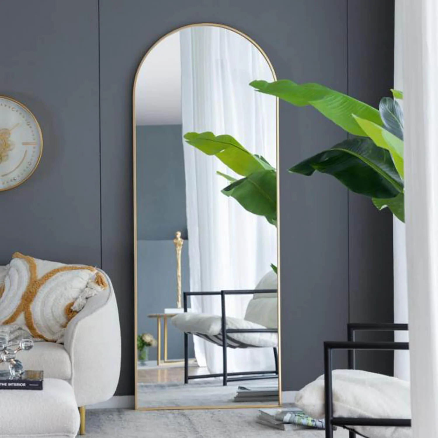 74" x 28" Gold Arch Full Length Mirror with Protective Iron Frame