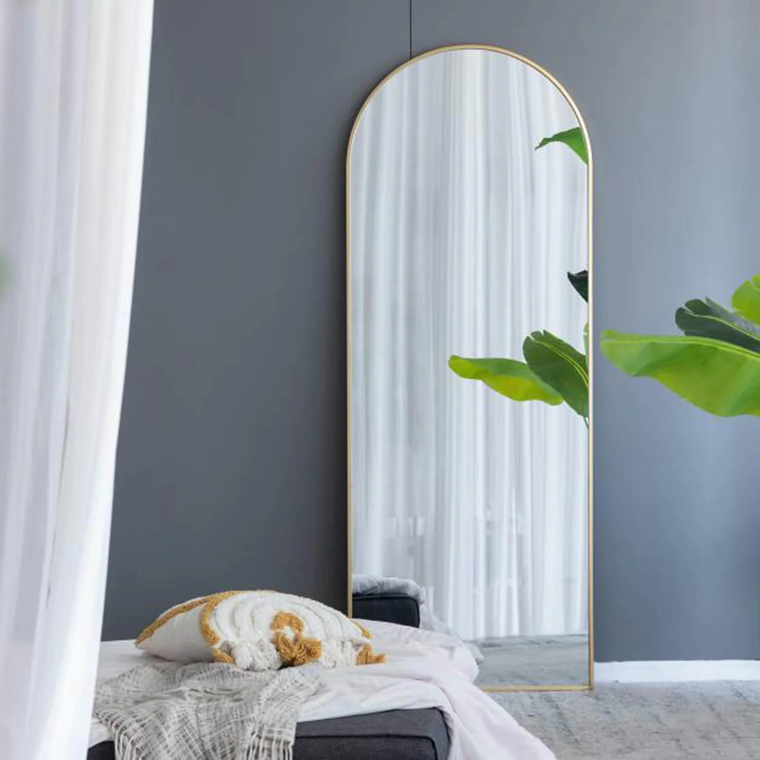 74" x 28" Gold Arch Full Length Mirror with Protective Iron Frame - Image 2