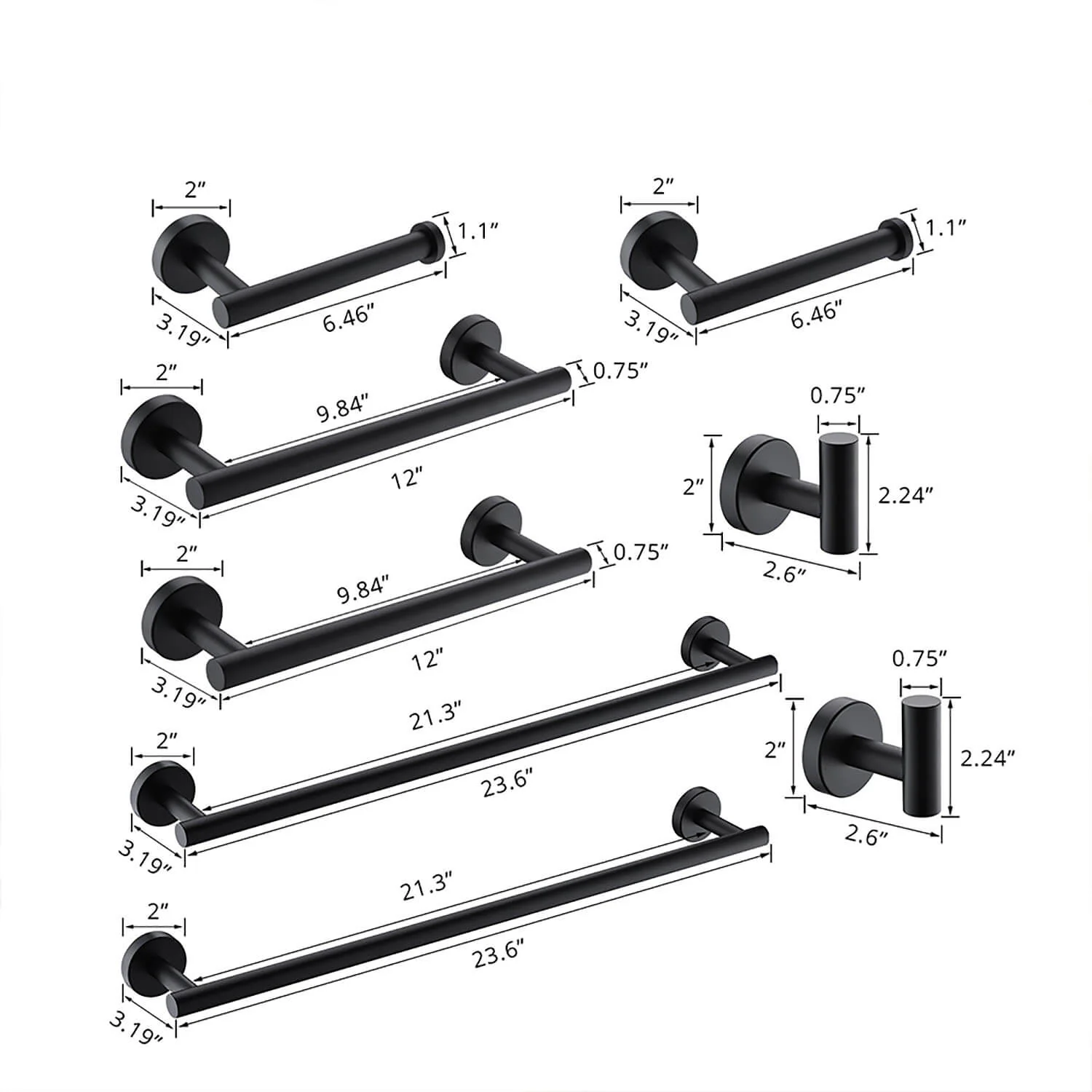 8-Piece Stainless Steel Matte Black Bathroom Hardware Set - Image 6