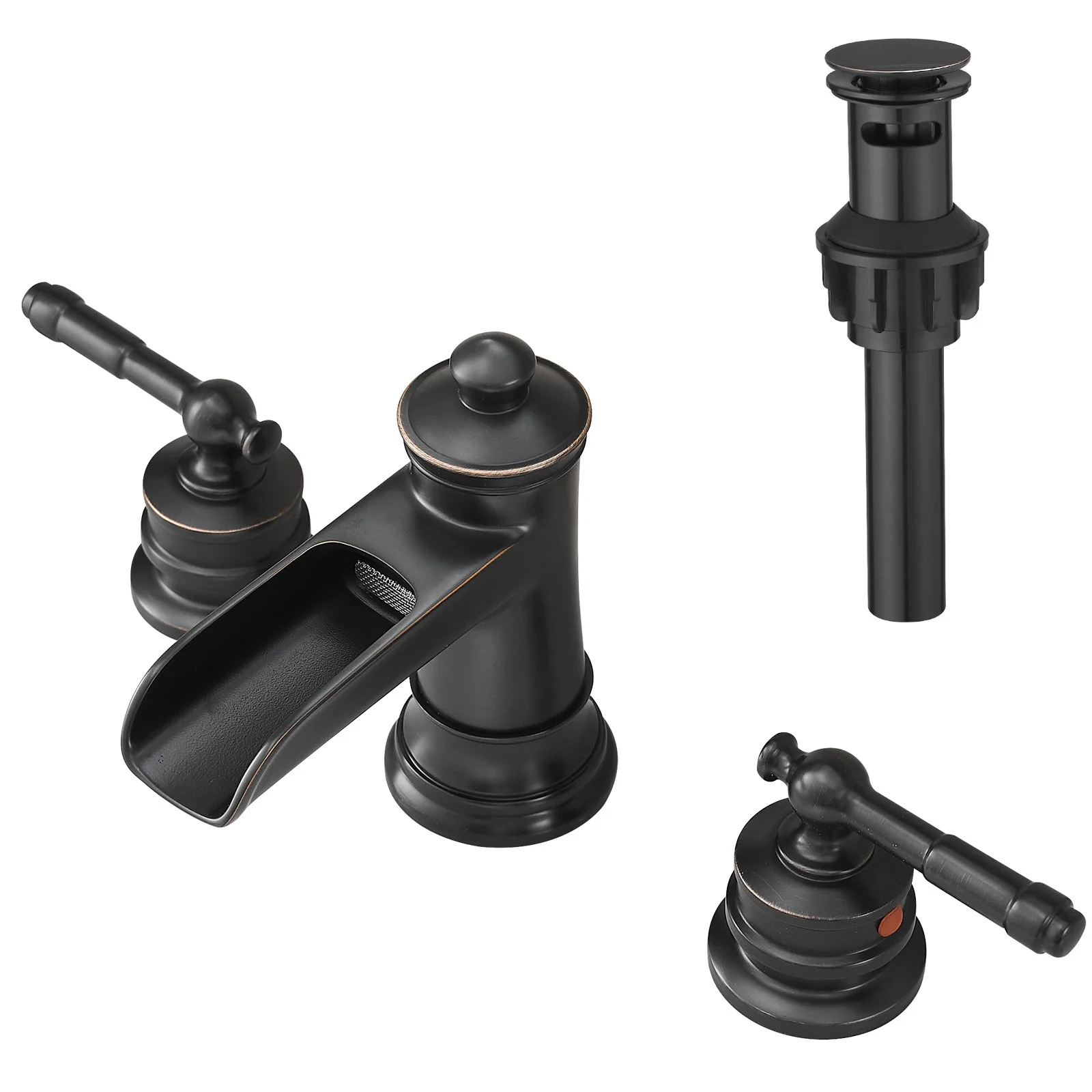 8" Retro Half Hollow-out Waterfall Bathroom Faucet with Pop-Up Drain & Double Handles - Image 17
