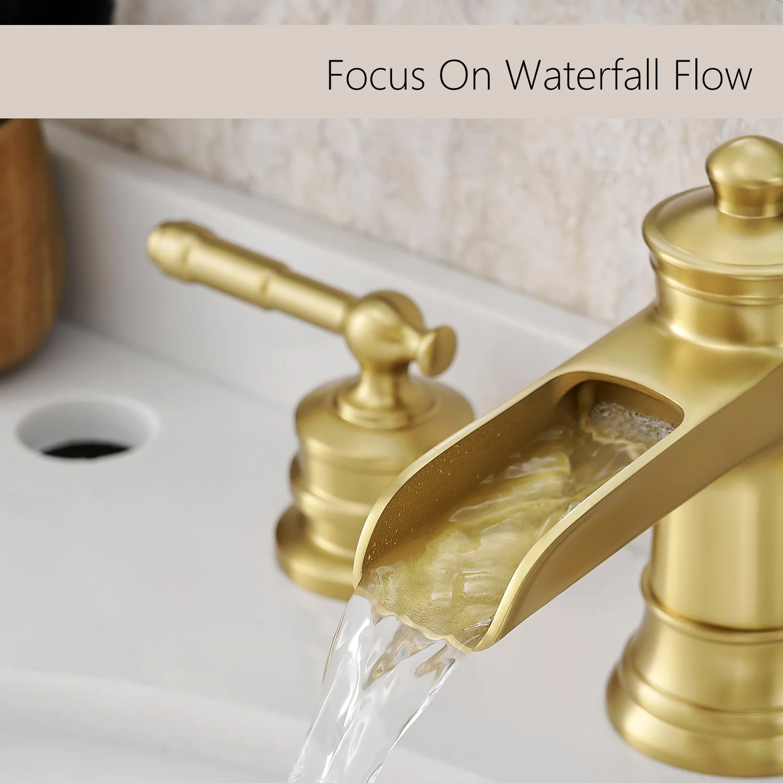 8" Retro Half Hollow-out Waterfall Bathroom Faucet with Pop-Up Drain & Double Handles - Image 2