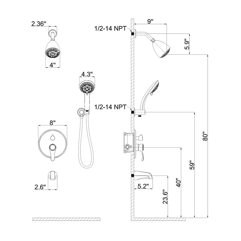 8 Spray Filtered Shower Head and Hand Shower & Tub Spout Combo Set - Image 36