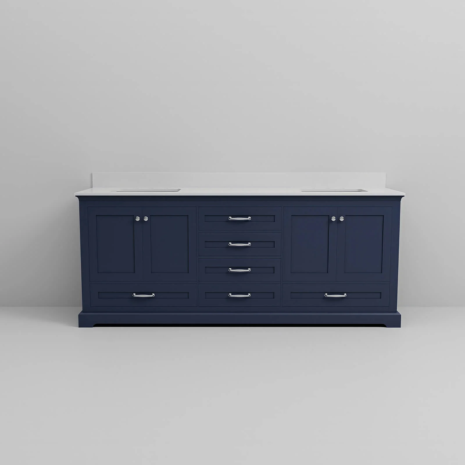 80" Blue Vanity with White Quartz Top and Backsplash - Image 7