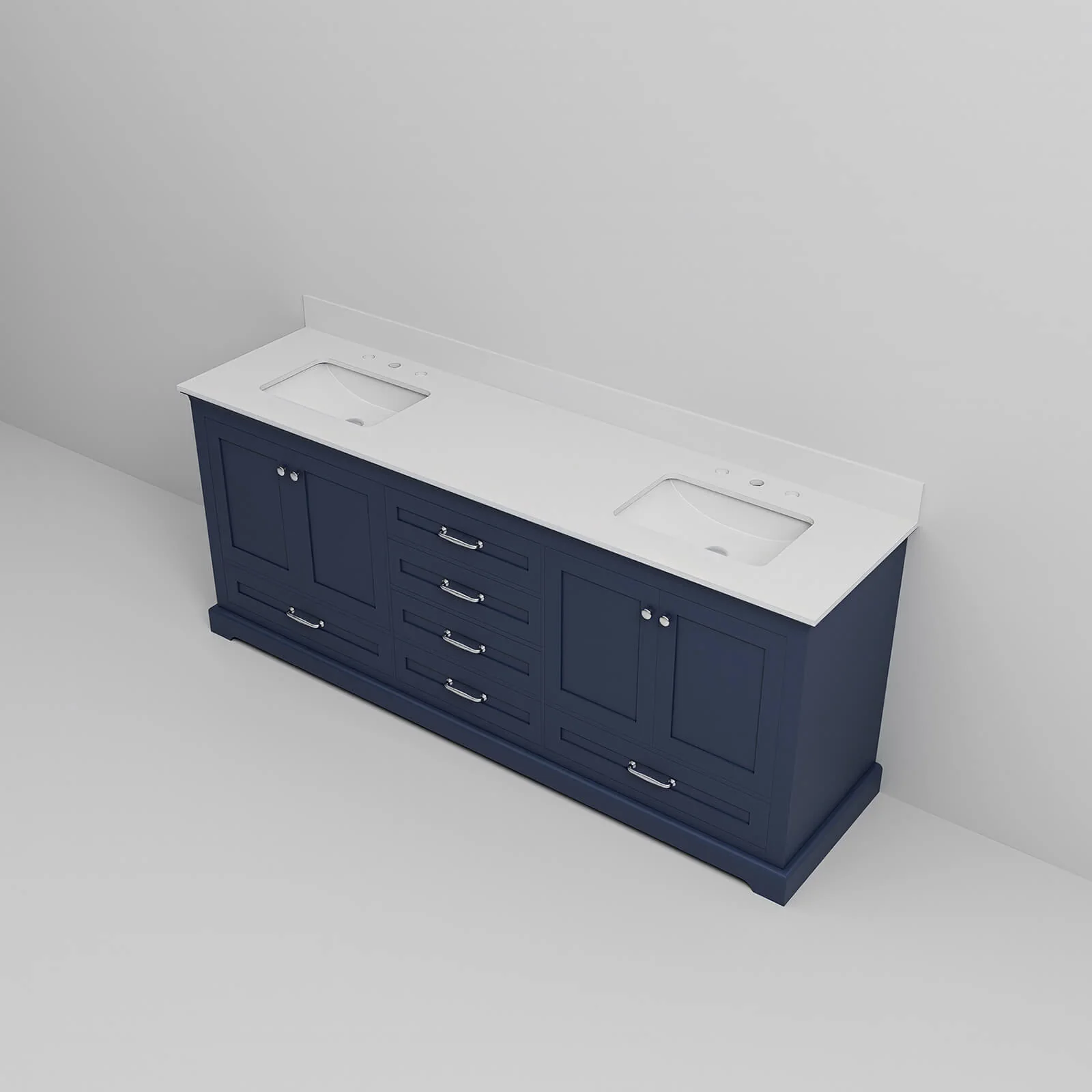 80" Blue Vanity with White Quartz Top and Backsplash - Image 8