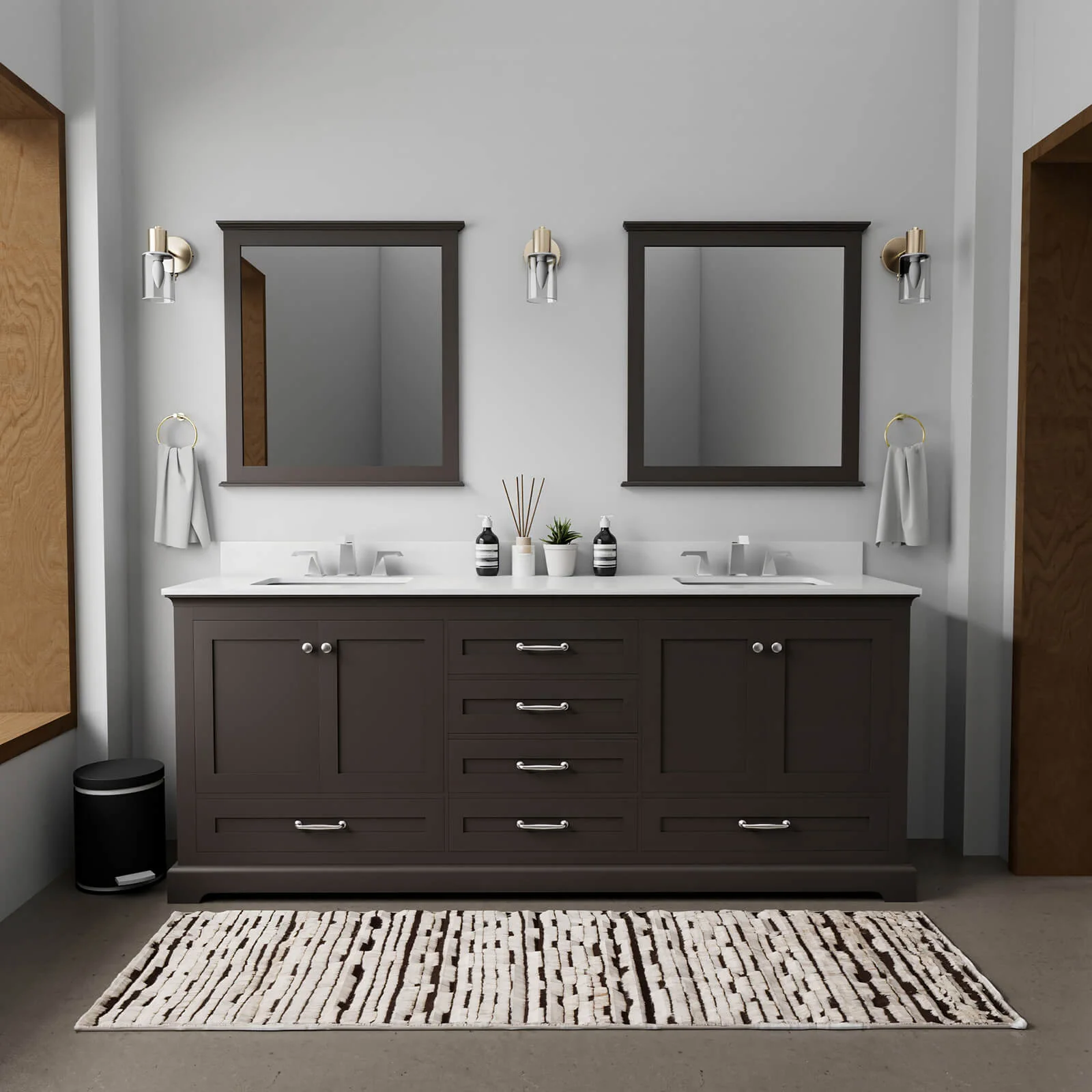 80" Espresso Vanity with White Quartz Top and Backsplash