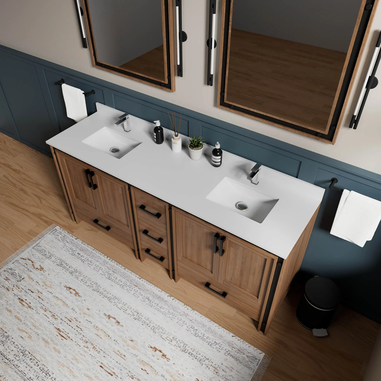 80" Rustic Barn-Style Bathroom Vanity with Double Undermount Sinks and Marble Countertop - Image 3