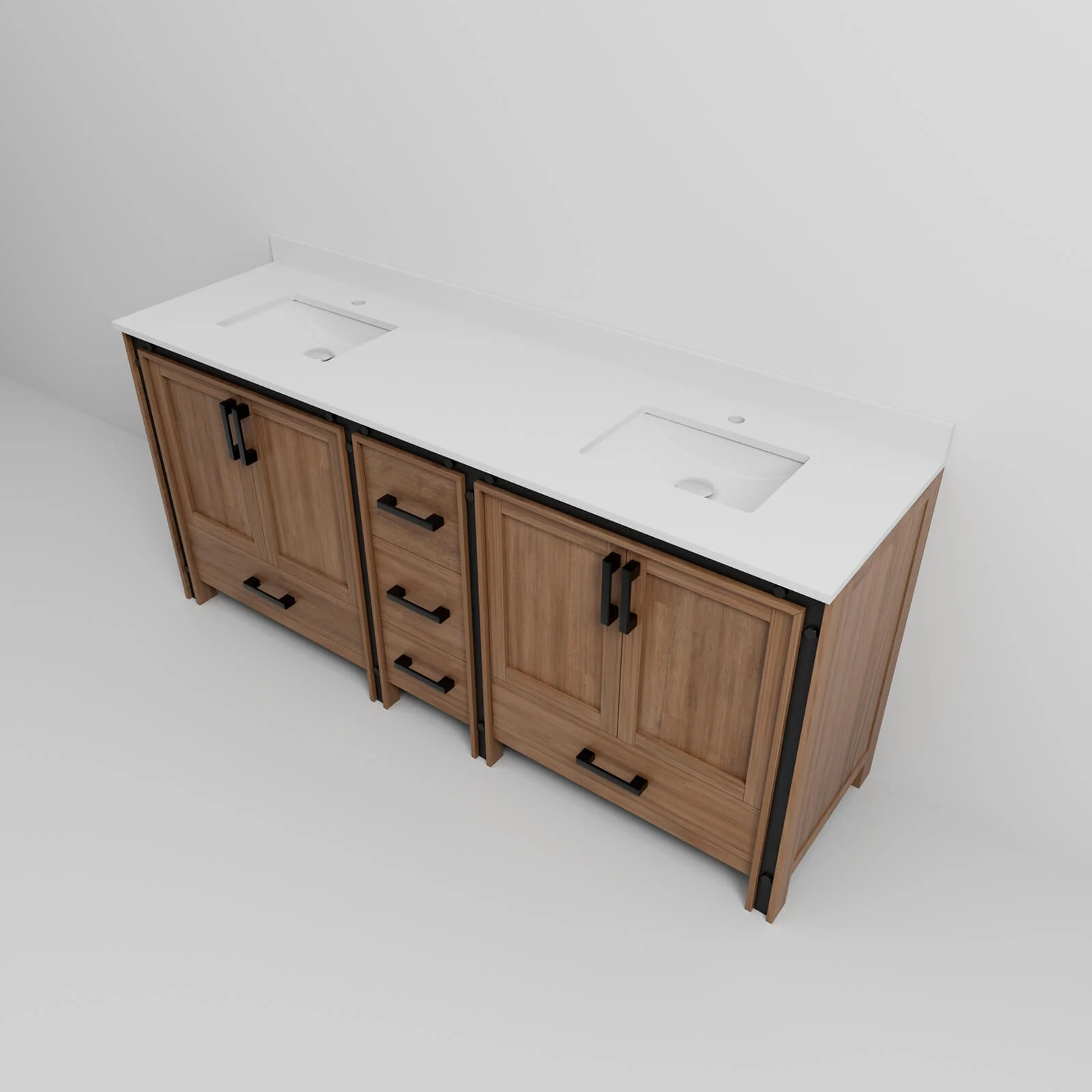 80" Rustic Barn-Style Bathroom Vanity with Double Undermount Sinks and Marble Countertop - Image 7