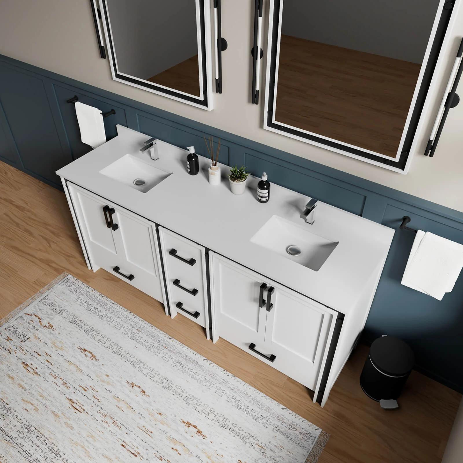 80" White Freestanding Double Sink Bath Vanity - Image 3