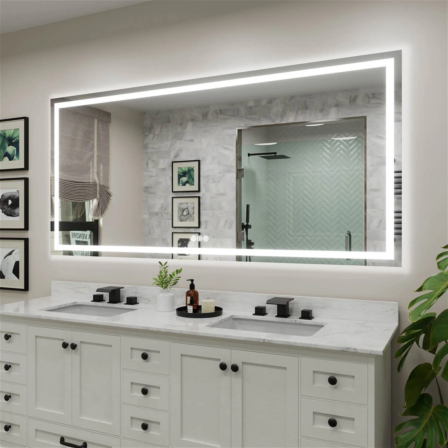 84"x40" LED Bathroom Mirror Anti-Fog Dimmable 3 Color Temperatures Touch Switch - Image 2