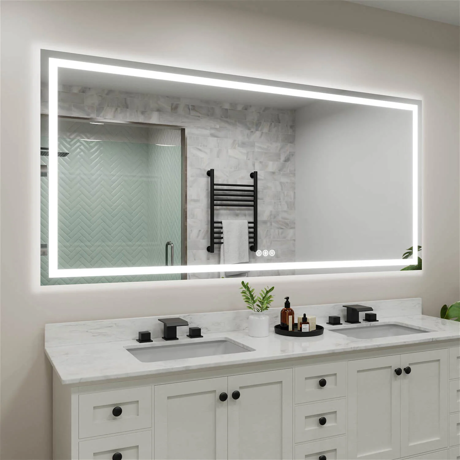 84"x40" LED Bathroom Mirror Anti-Fog Dimmable 3 Color Temperatures Touch Switch - Image 3