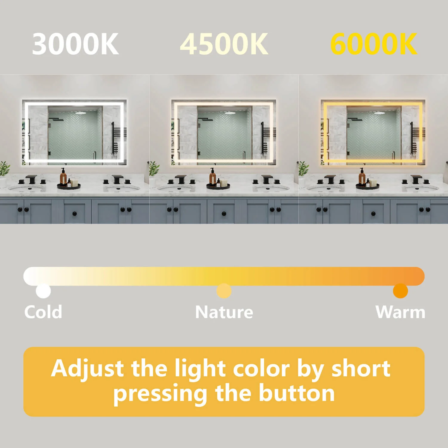 36 in. W x 24 in. H LED Light Bathroom Vanity Mirror Large Rectangular Frameless Anti Fog - Image 6