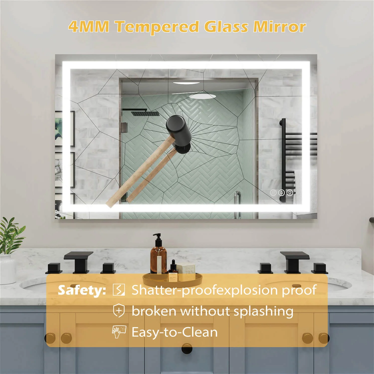 36 in. W x 24 in. H LED Light Bathroom Vanity Mirror Large Rectangular Frameless Anti Fog - Image 7