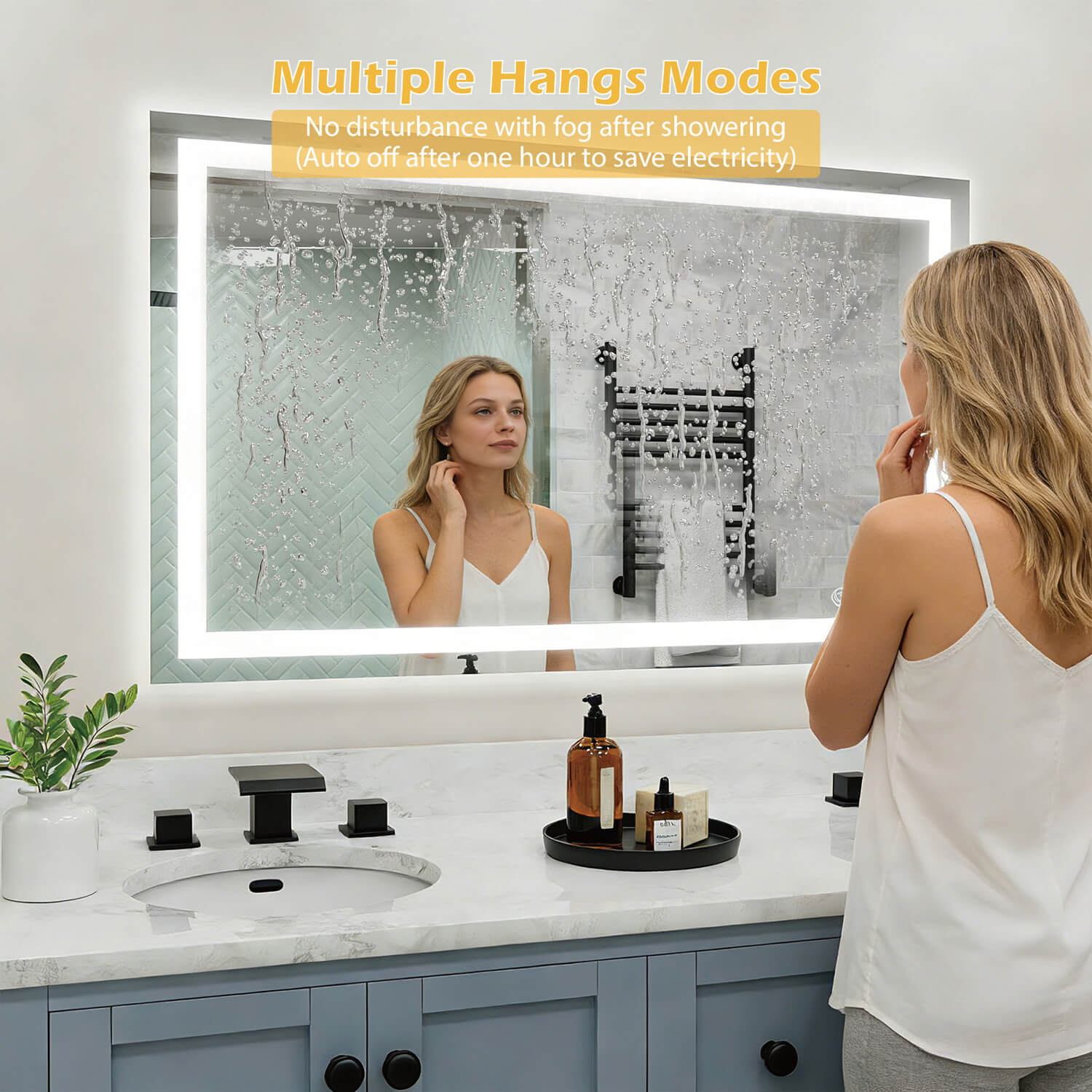 36 in. W x 24 in. H LED Light Bathroom Vanity Mirror Large Rectangular Frameless Anti Fog - Image 9