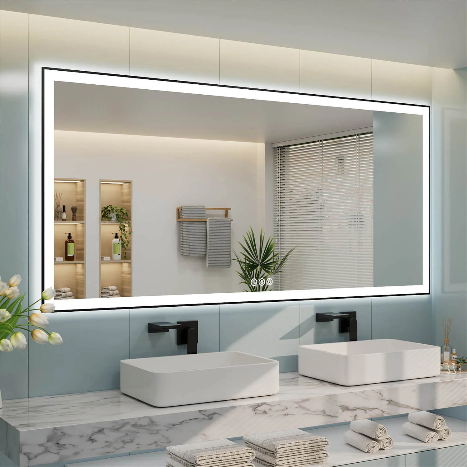 84"x40" LED Bathroom Mirror Anti-Fog Dimmable ETL Shatterproof Glass - Image 2