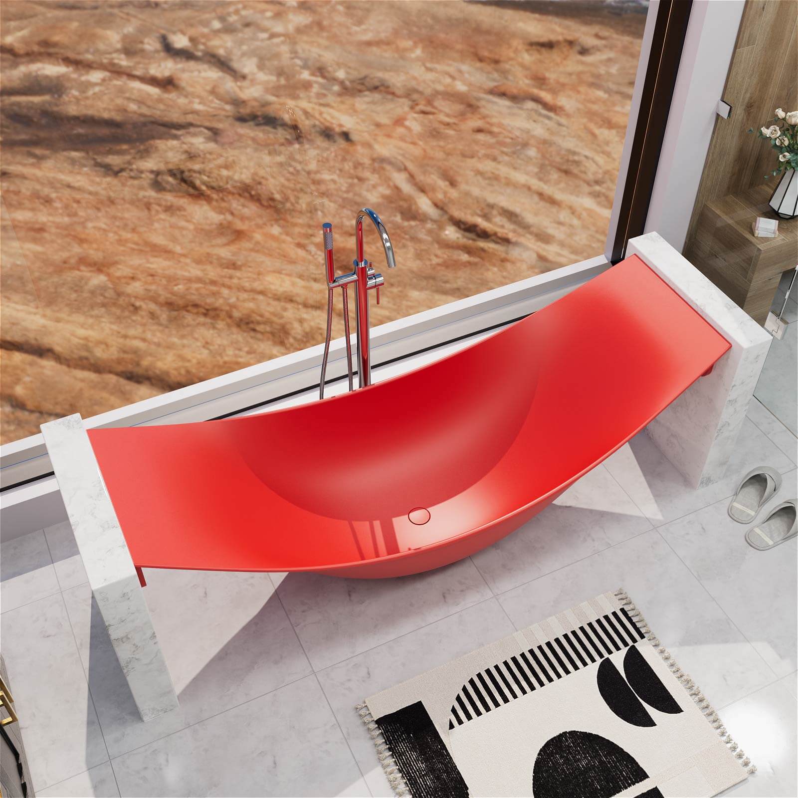 86" Red Stone Resin Suspended Hammock Tub - Image 2
