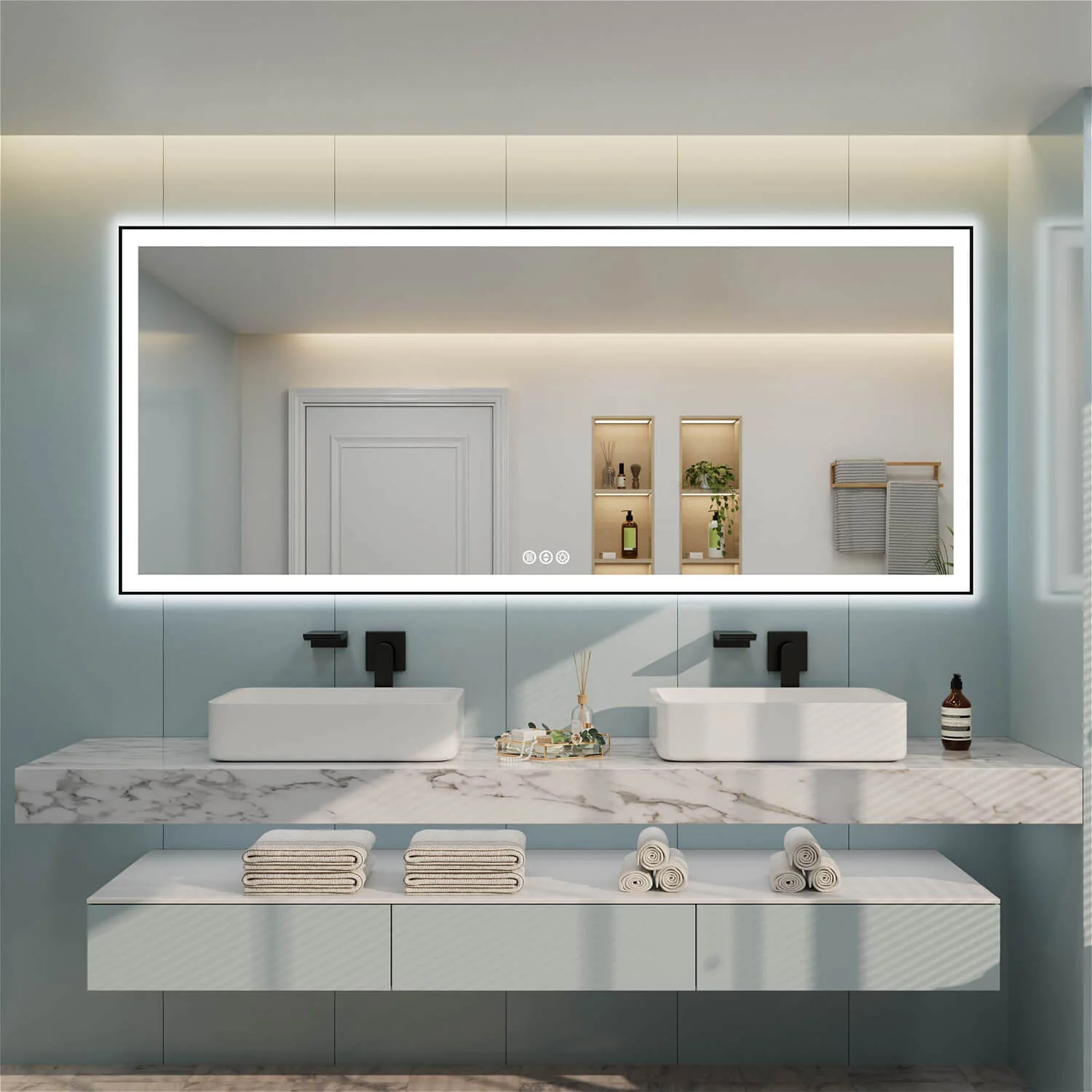 88"x38" LED Bathroom Mirror Anti-Fog Dimmable ETL Shatterproof Glass