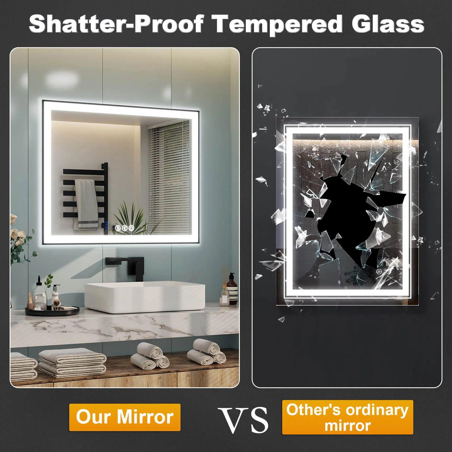 40"x30" LED Bathroom Mirror Anti-Fog Dimmable ETL Shatterproof Glass - Image 8