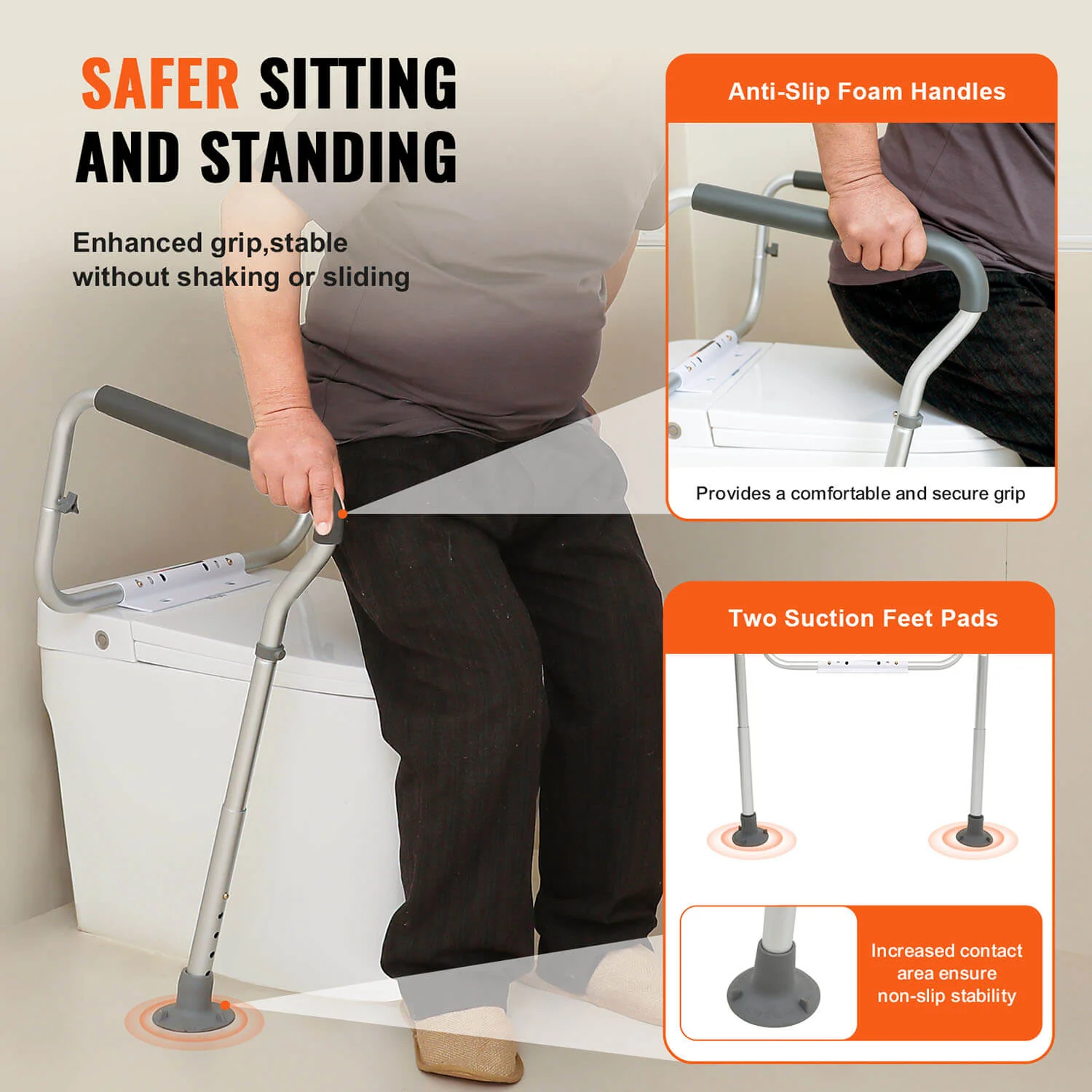Adjustable Toilet Safety Rail with Anti-Slip Foam Handles - Image 2