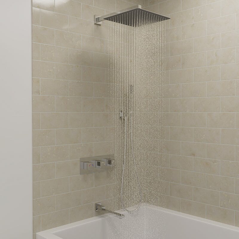 Bathroom 12" Square Wall Mounted Shower Set with Hand Shower & Tub Spout - Image 16