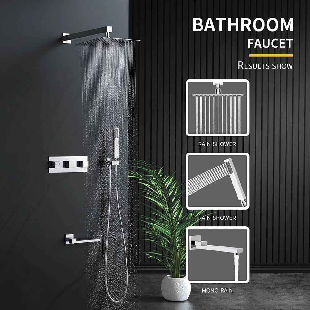 Bathroom 12" Square Wall Mounted Shower Set with Hand Shower & Tub Spout - Image 20