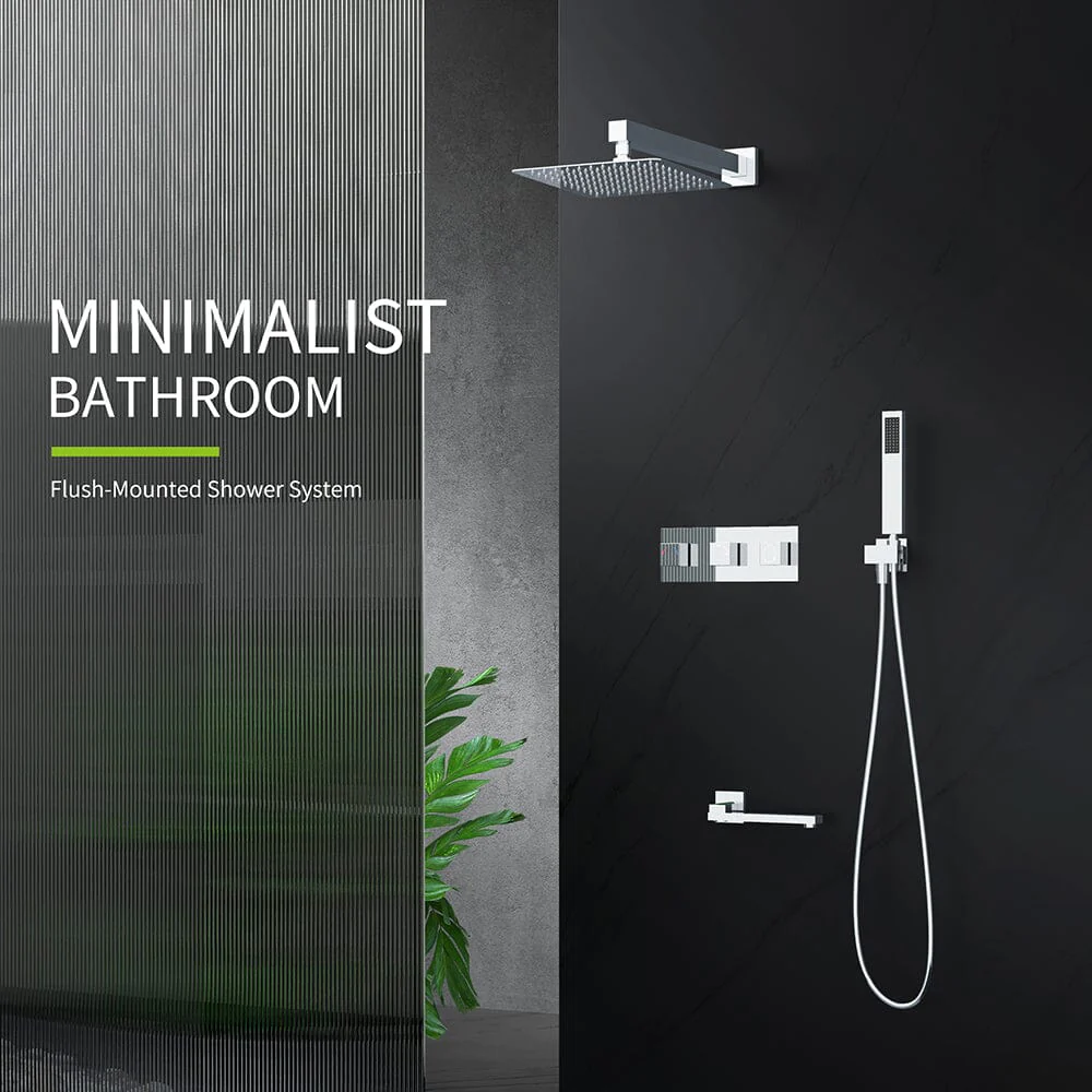 Bathroom 12" Square Wall Mounted Shower Set with Hand Shower & Tub Spout - Image 21