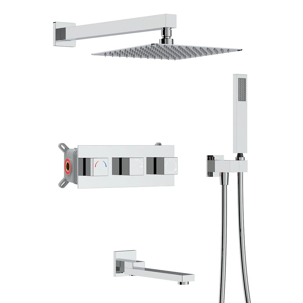 Bathroom 12" Square Wall Mounted Shower Set with Hand Shower & Tub Spout - Image 22