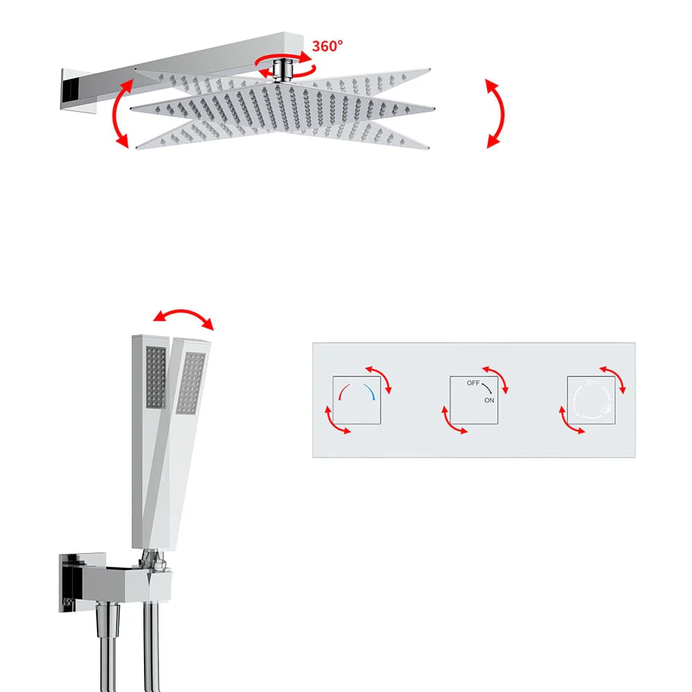 Bathroom 12" Square Wall Mounted Shower Set with Hand Shower & Tub Spout - Image 24