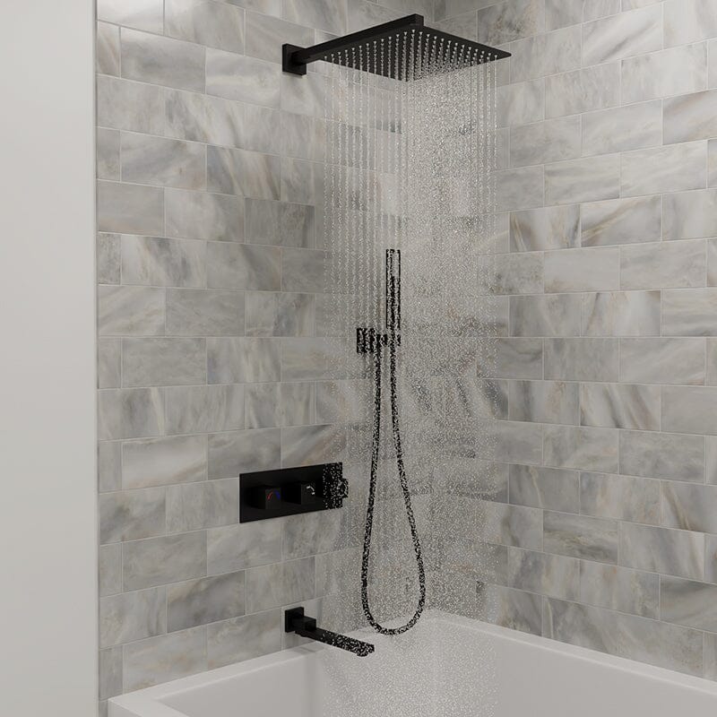 Bathroom 12" Square Wall Mounted Shower Set with Hand Shower & Tub Spout - Image 31