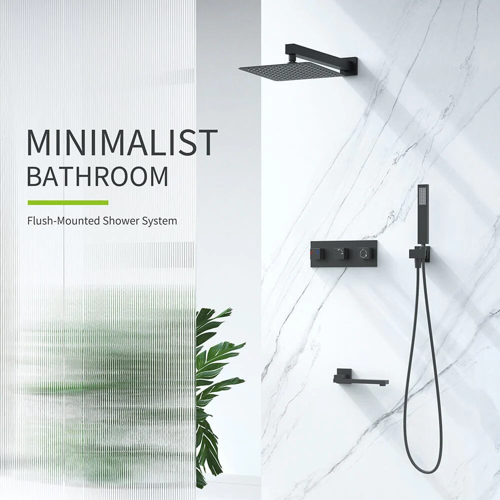 Bathroom 12" Square Wall Mounted Shower Set with Hand Shower & Tub Spout - Image 36
