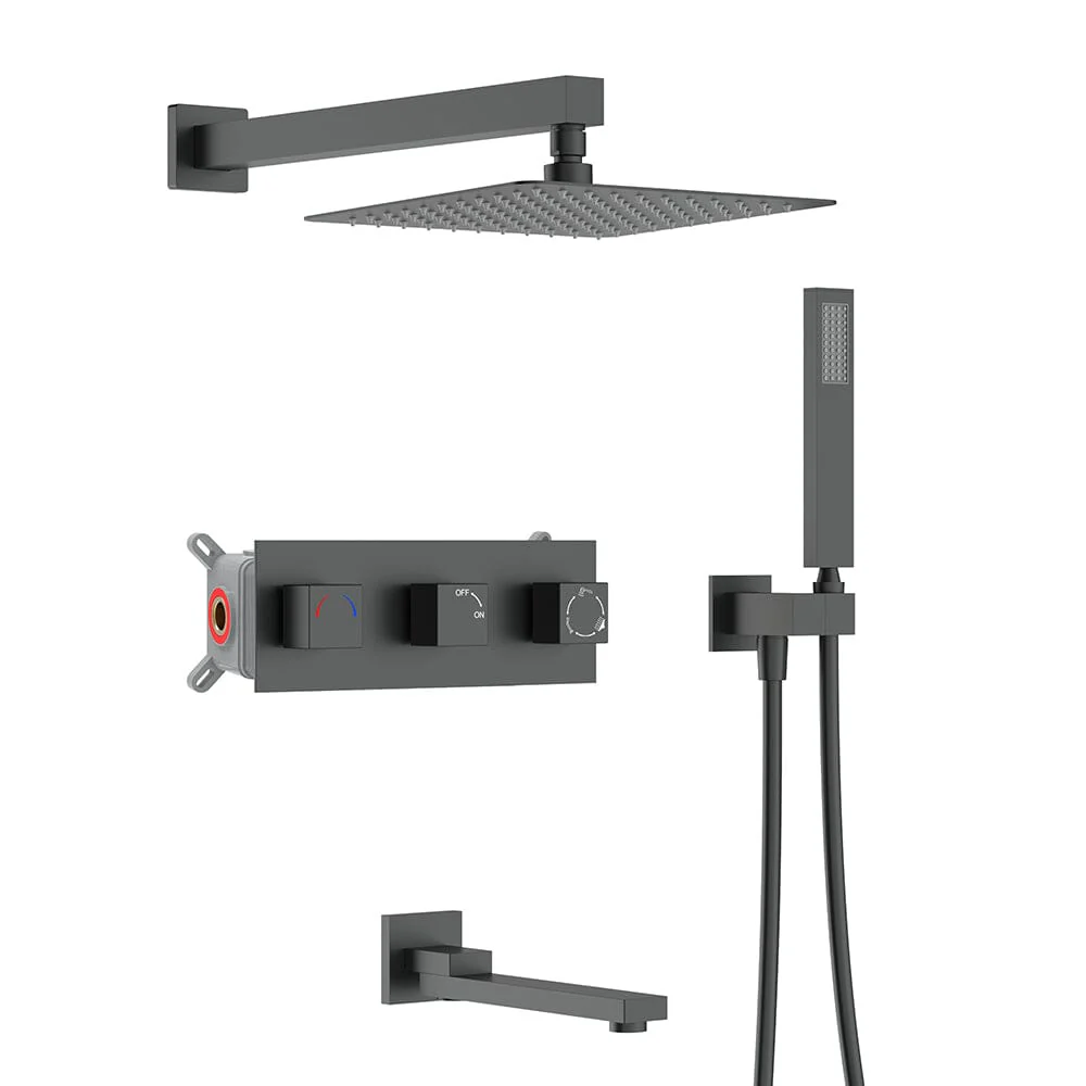Bathroom 12" Square Wall Mounted Shower Set with Hand Shower & Tub Spout - Image 37