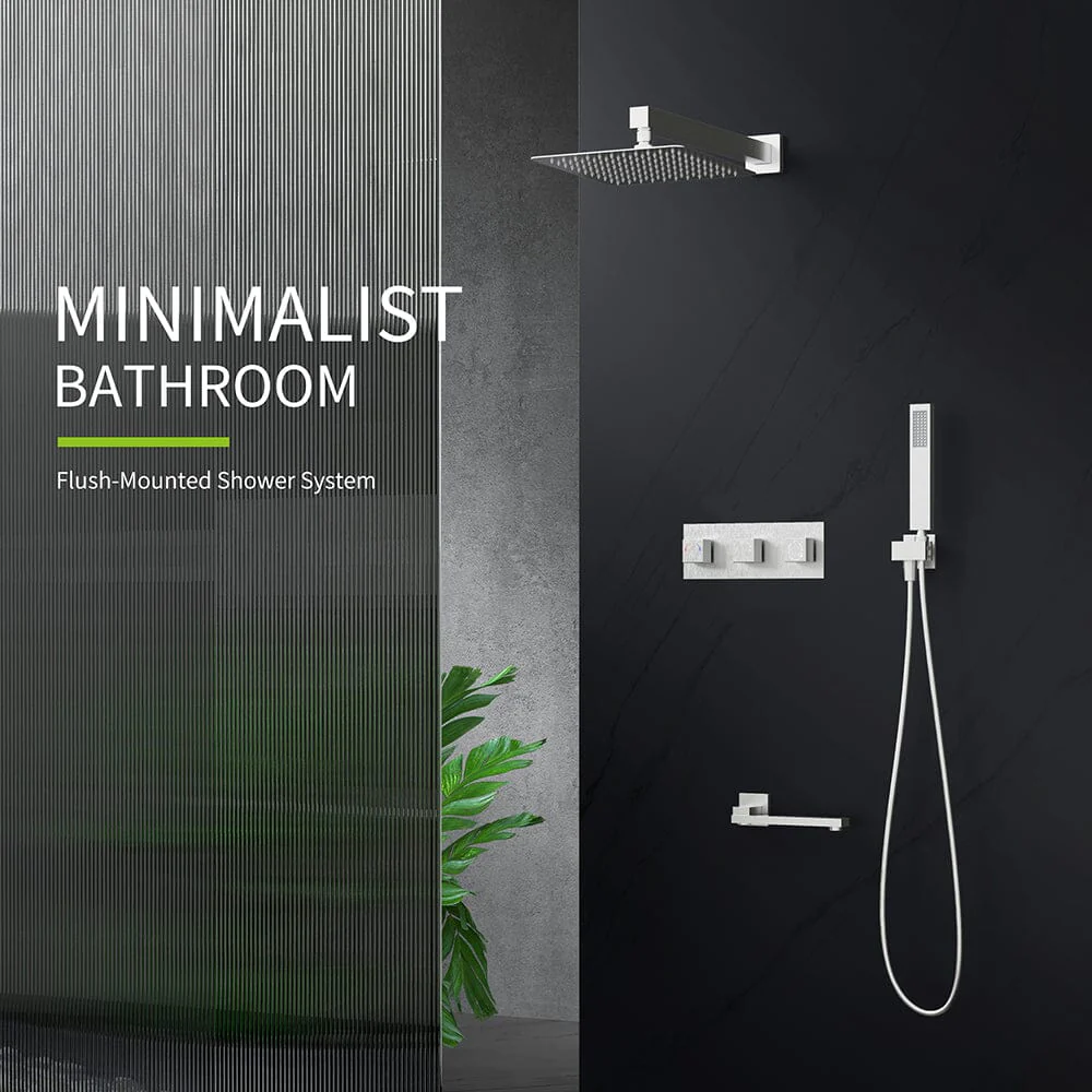 Bathroom 12" Square Wall Mounted Shower Set with Hand Shower & Tub Spout - Image 6