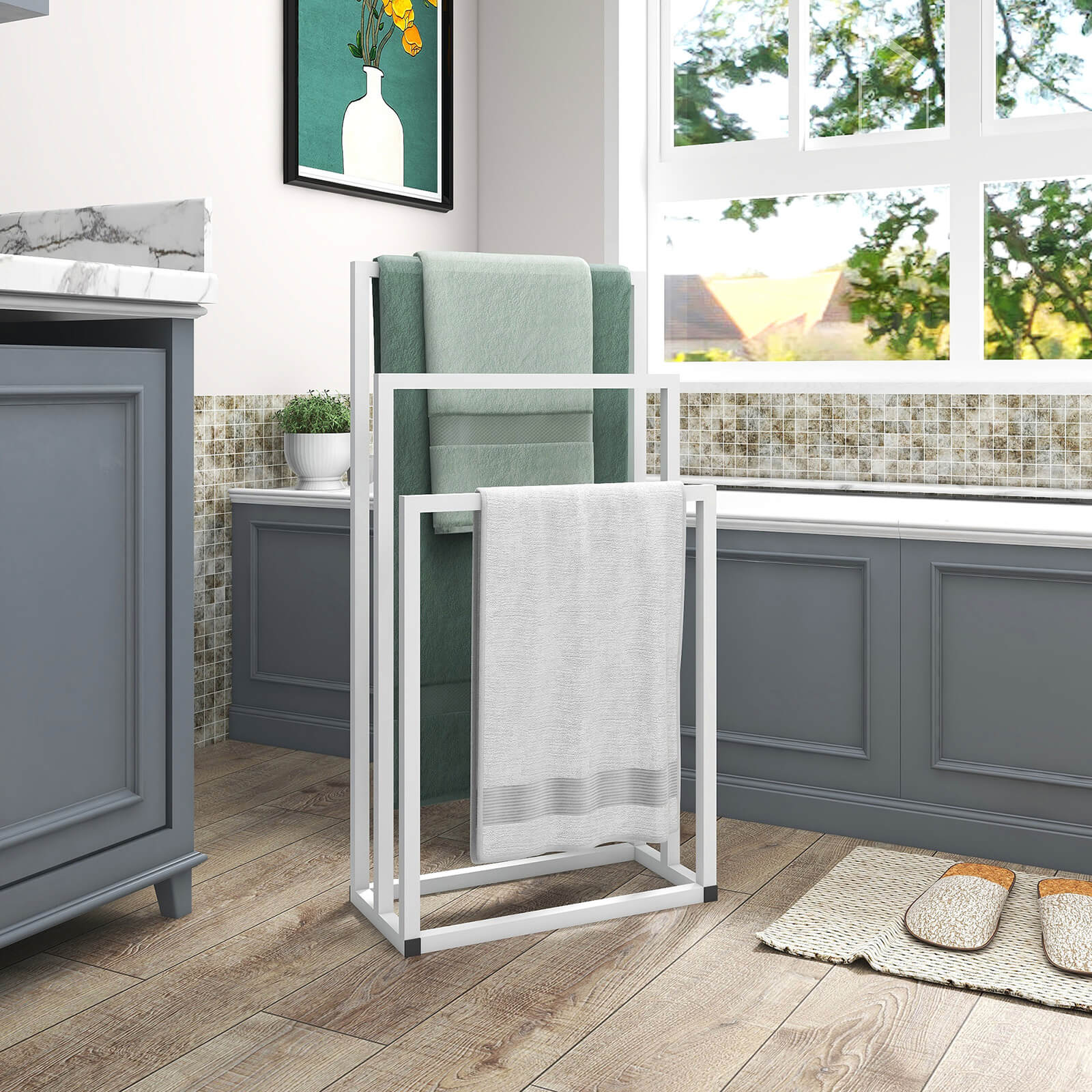 Bathroom 3 Tier Stainless Steel Freestanding Towel Rack Stand for Bath Floor Hand Towel - Image 11