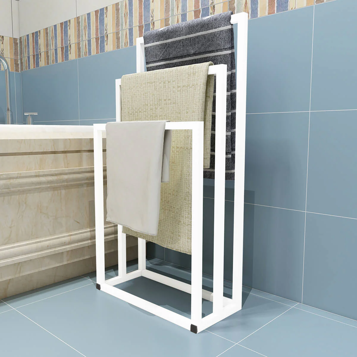 Bathroom 3 Tier Stainless Steel Freestanding Towel Rack Stand for Bath Floor Hand Towel - Image 9