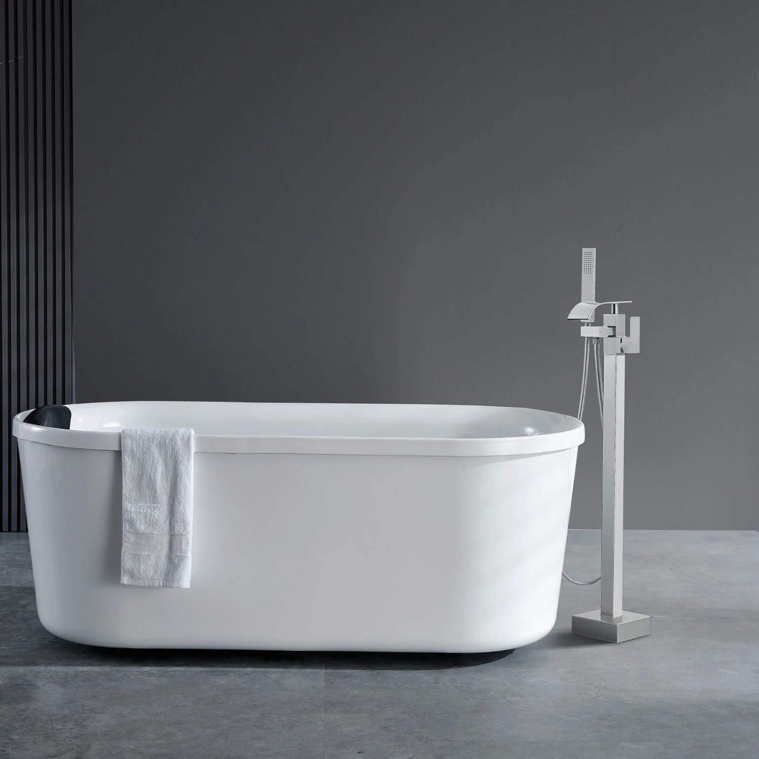 Bathroom Freestanding Tub Filler Faucet with Hand Shower Silver