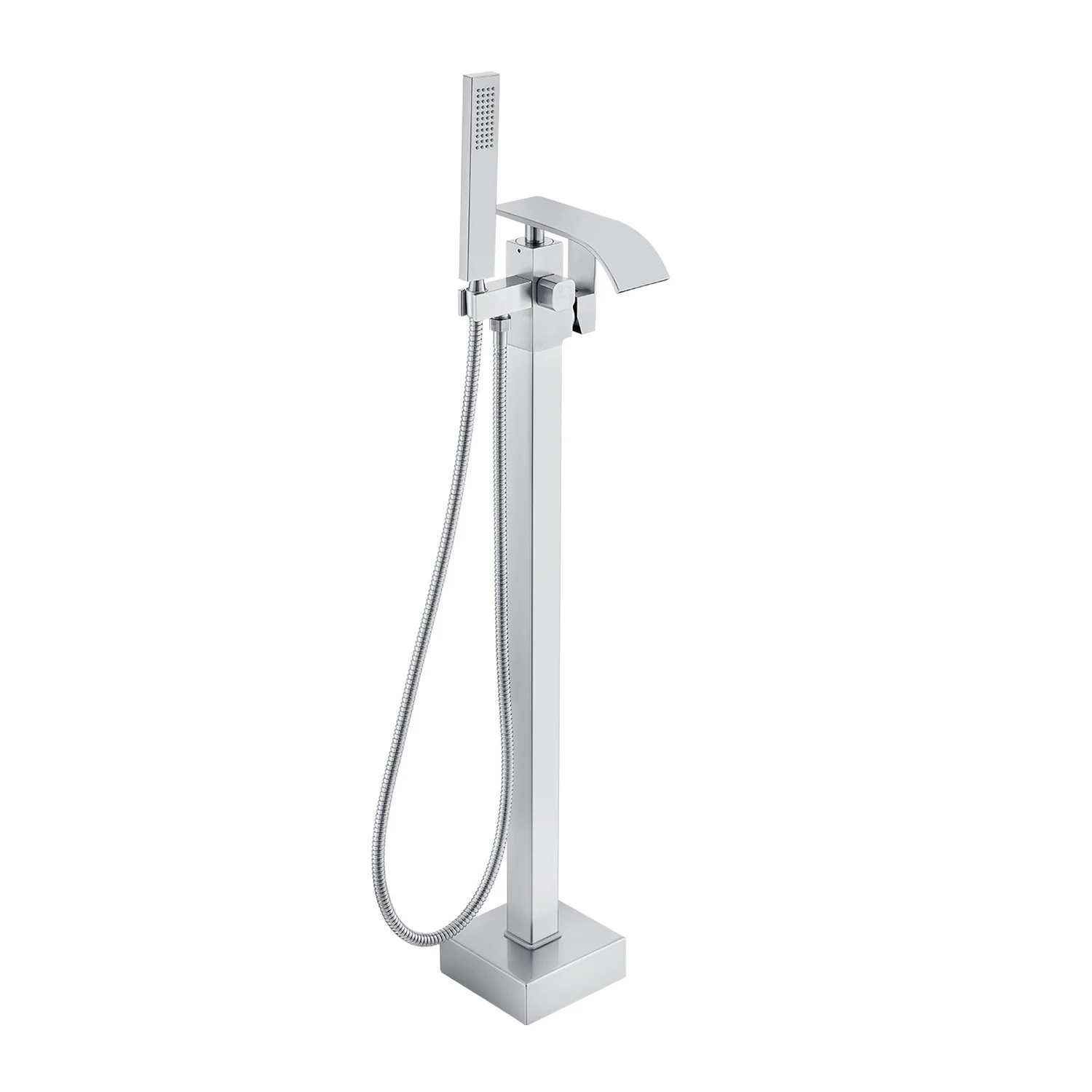 Bathroom Freestanding Tub Filler Faucet with Hand Shower Silver - Image 3