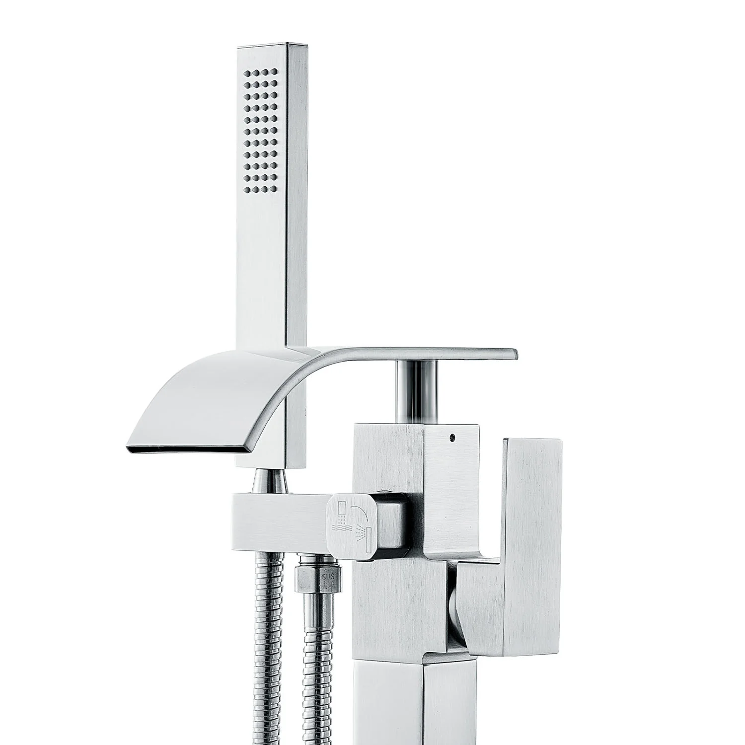 Bathroom Freestanding Tub Filler Faucet with Hand Shower Silver - Image 4