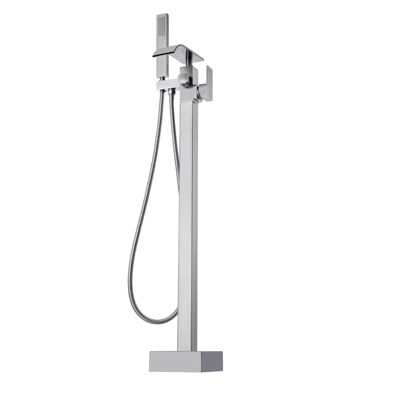 Bathroom Freestanding Tub Filler Faucet with Hand Shower Silver - Image 7