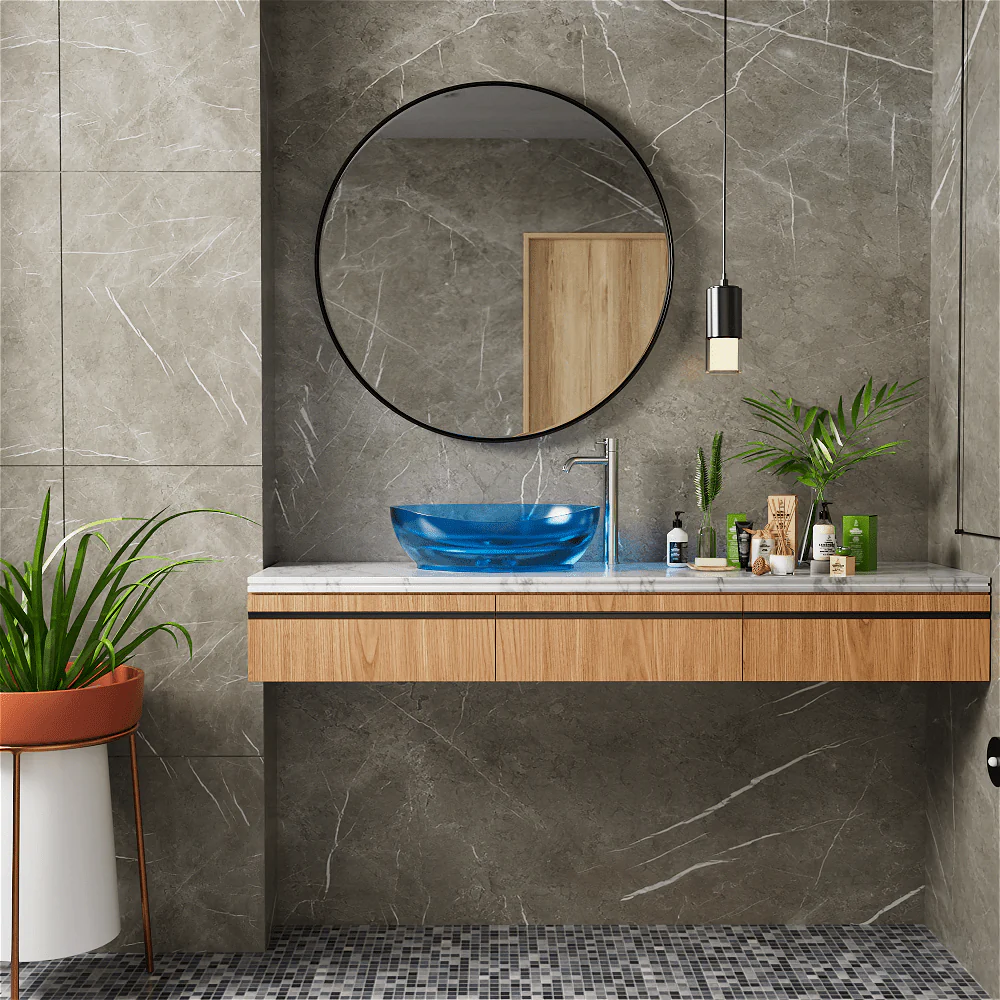 20''x14'' Bathroom Sink Art Translucent Stone Resin Oval Vessel with Drainpipe - Image 14
