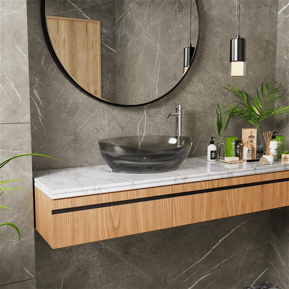 20''x14'' Bathroom Sink Art Translucent Stone Resin Oval Vessel with Drainpipe - Image 21