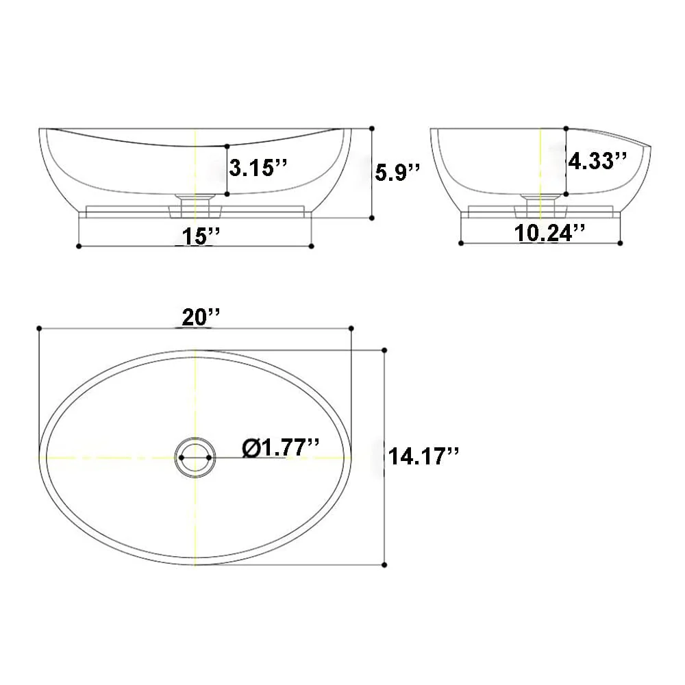 20''x14'' Bathroom Sink Art Translucent Stone Resin Oval Vessel with Drainpipe - Image 9