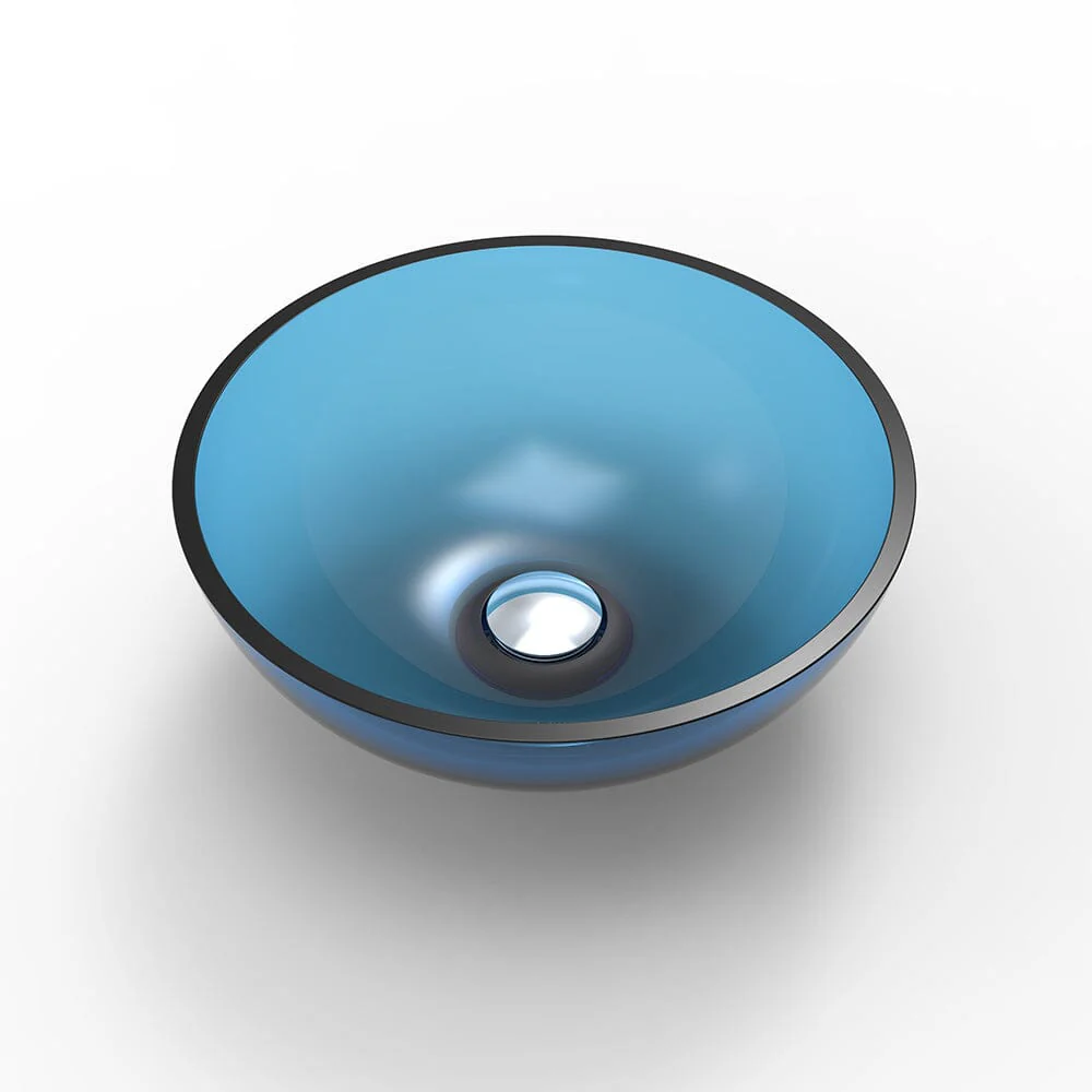 15.35'' Bathroom Sink Art Translucent Stone Resin Round Vessel with Drainpipe - Image 23