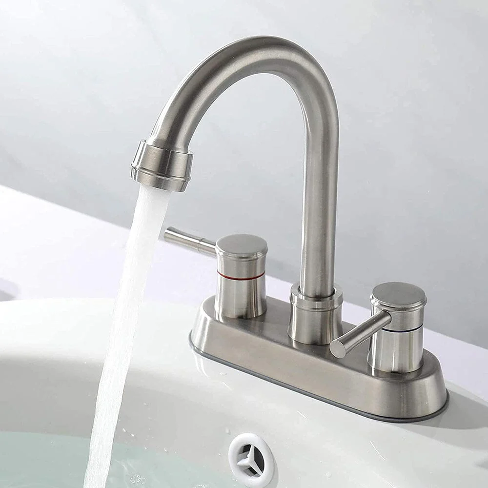 Bathroom Sink Faucet with Pop-Up Sink Drain and 2 Hoses, 3-Hole Stainless Steel High Arc - Image 15