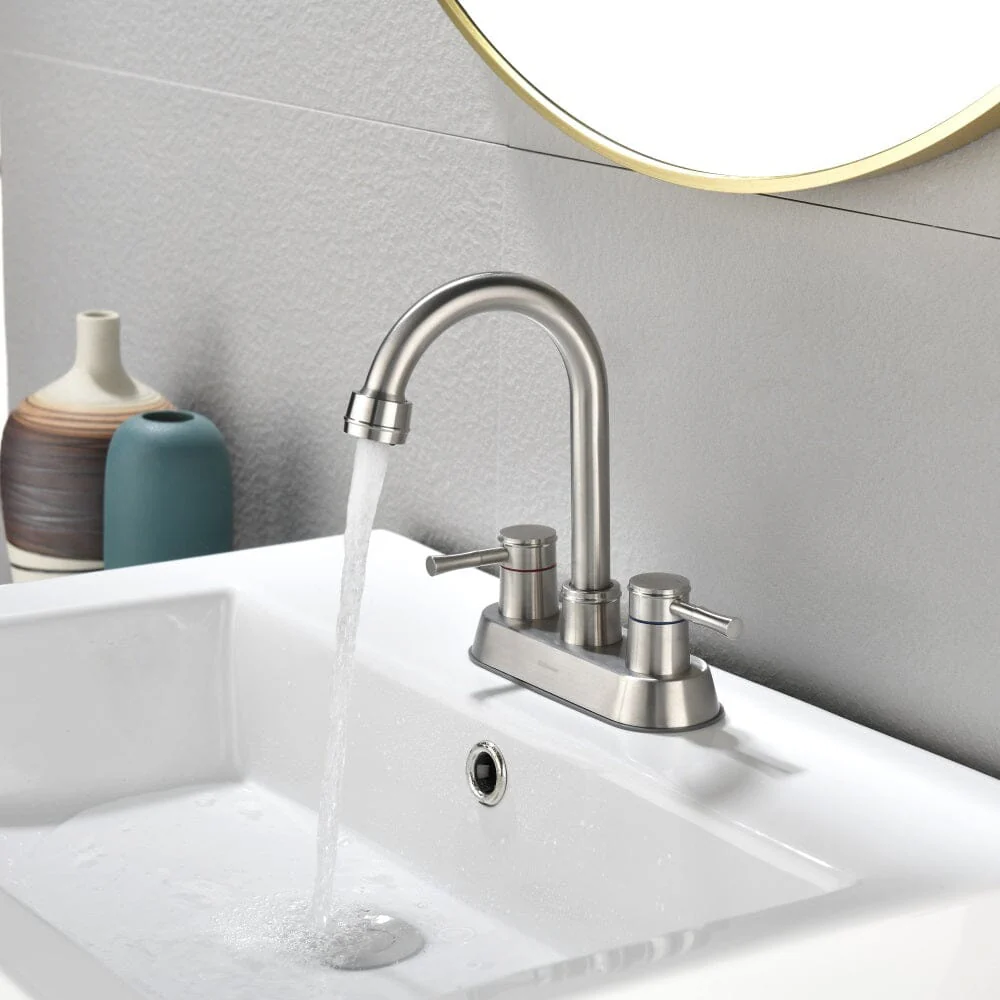 Bathroom Sink Faucet with Pop-Up Sink Drain and 2 Hoses, 3-Hole Stainless Steel High Arc - Image 16