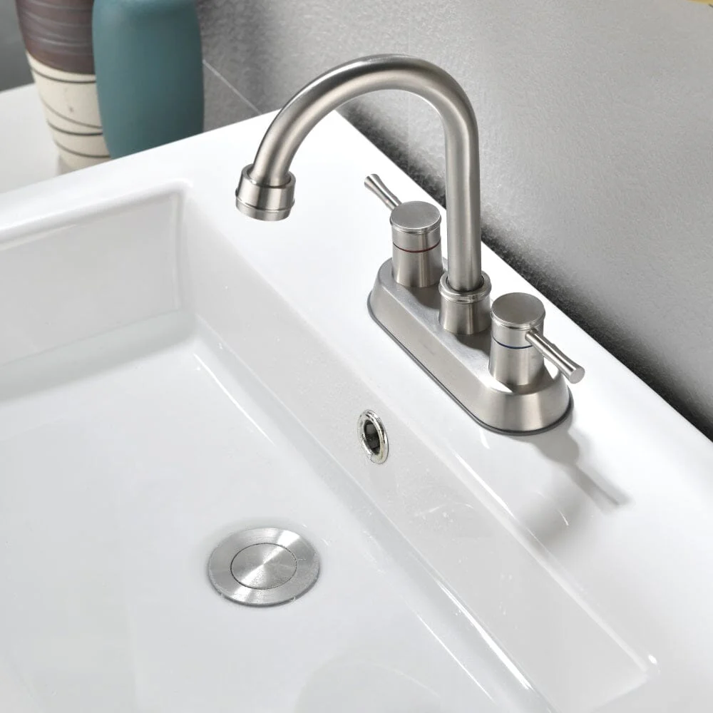 Bathroom Sink Faucet with Pop-Up Sink Drain and 2 Hoses, 3-Hole Stainless Steel High Arc - Image 17