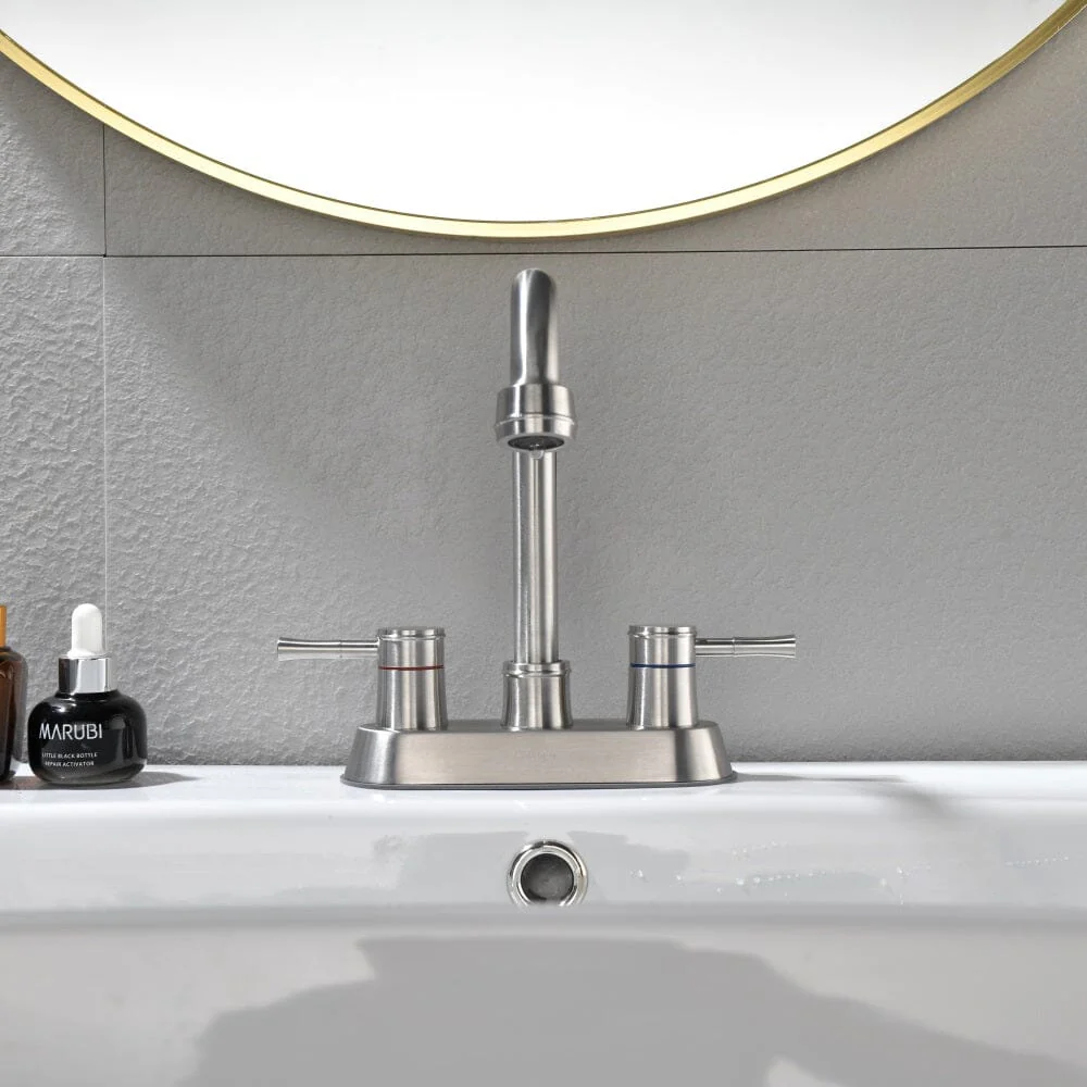 Bathroom Sink Faucet with Pop-Up Sink Drain and 2 Hoses, 3-Hole Stainless Steel High Arc - Image 18