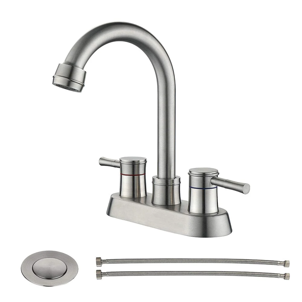 Bathroom Sink Faucet with Pop-Up Sink Drain and 2 Hoses, 3-Hole Stainless Steel High Arc - Image 19