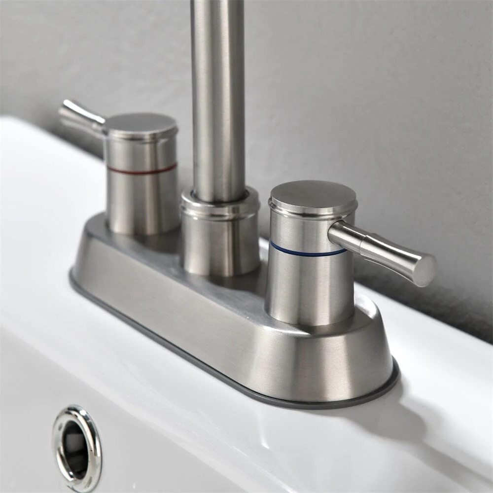 Bathroom Sink Faucet with Pop-Up Sink Drain and 2 Hoses, 3-Hole Stainless Steel High Arc - Image 20