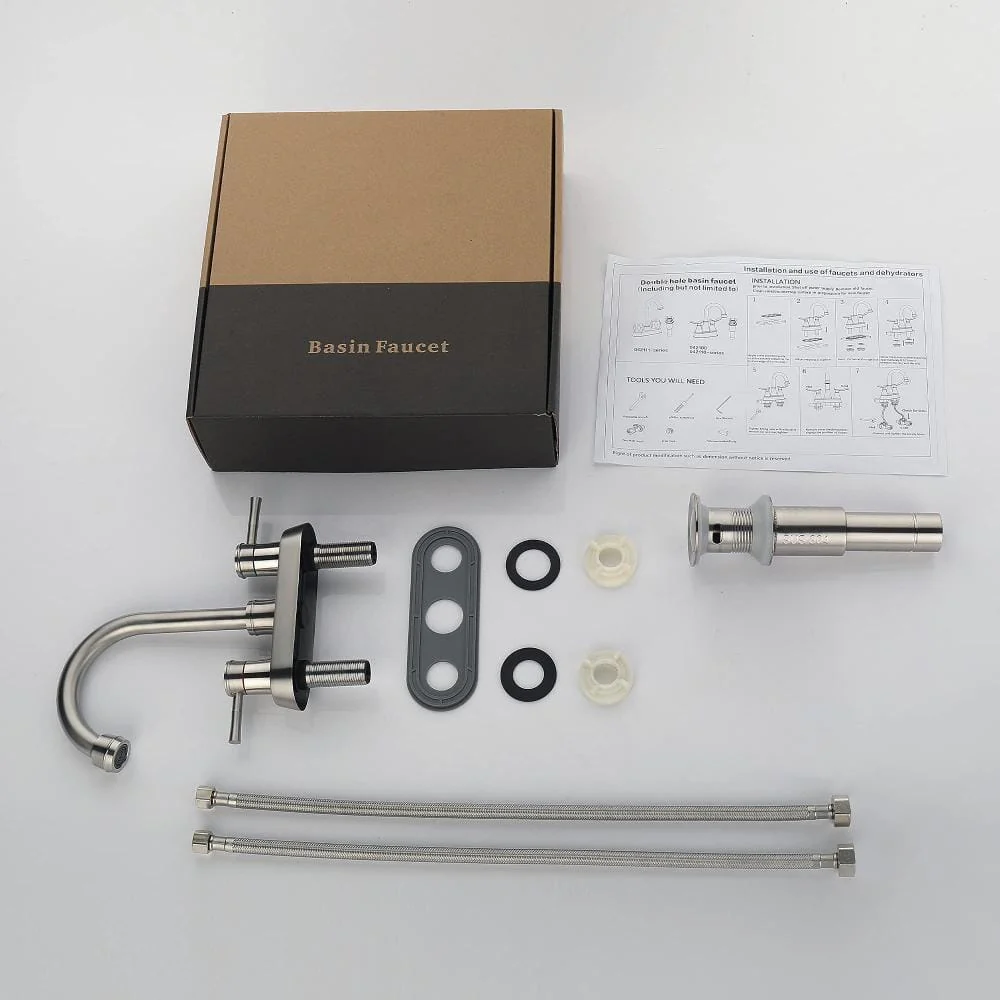 Bathroom Sink Faucet with Pop-Up Sink Drain and 2 Hoses, 3-Hole Stainless Steel High Arc - Image 23